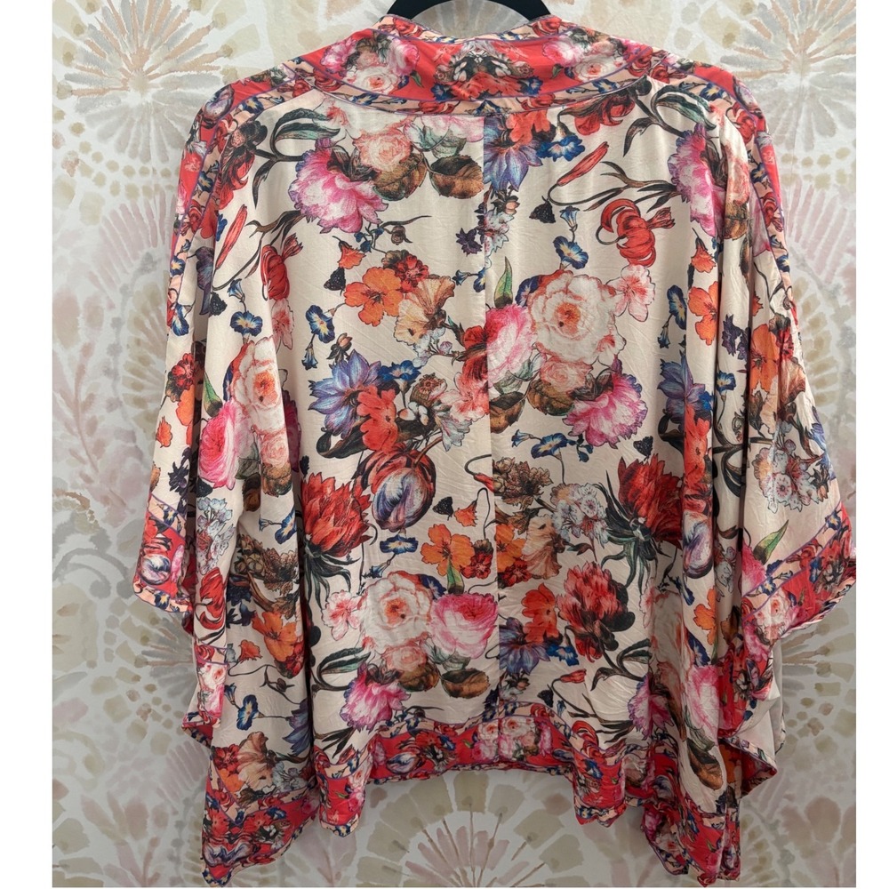Feathers by Tolani Floral Kimono Open Front Cardigan Topper Cream Red OS - Picture 4 of 5